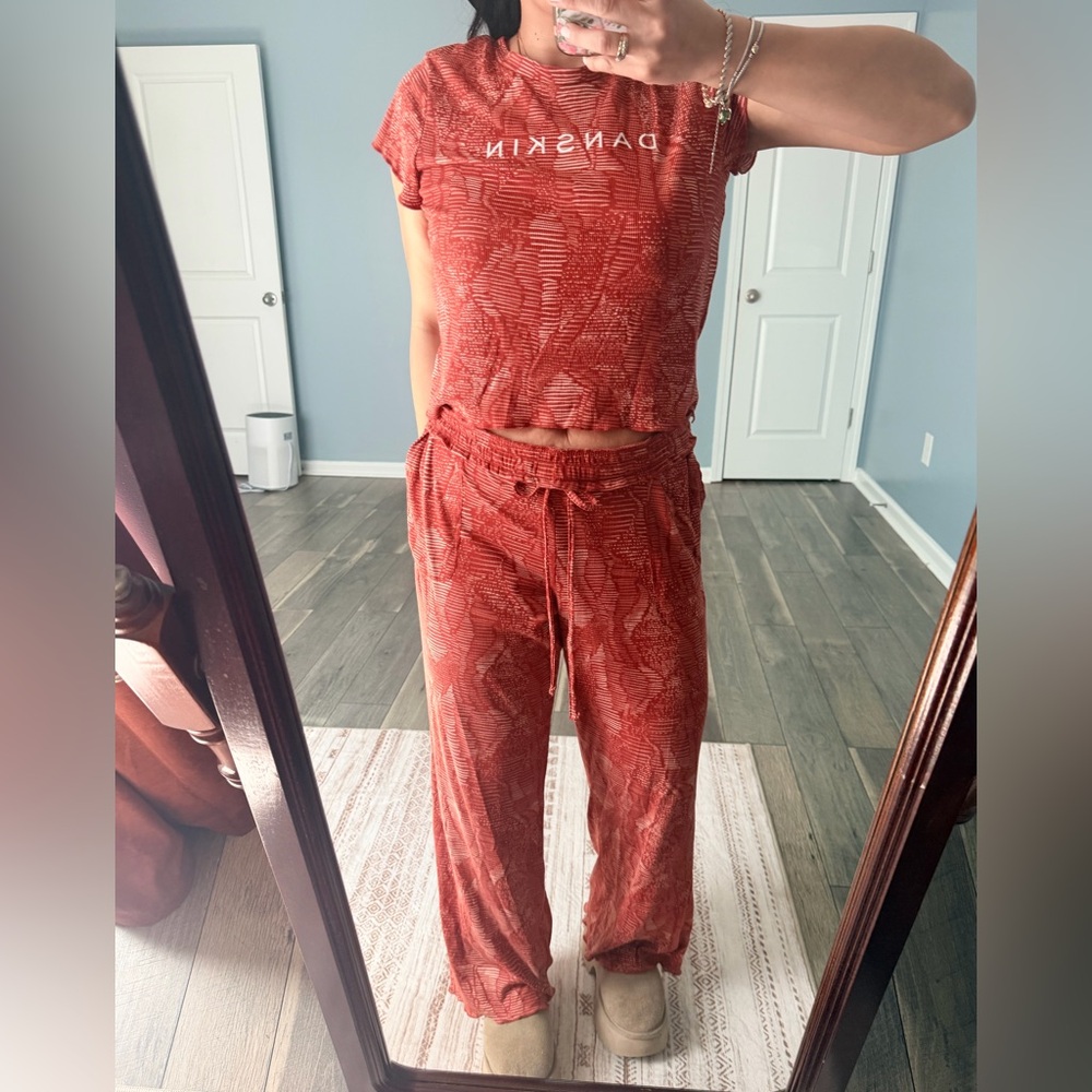DANSKIN Rust Lounge Set - Short Sleeve Crop Top & Drawstring Pants sz L